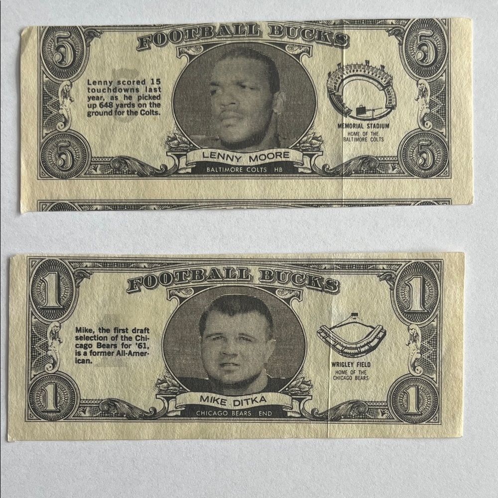1962 Topps Football Bucks - Mike Ditka & Lenny Moore